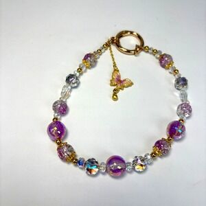 Fairycore Purple Butterfly Beaded Bag Charm Gold Crystal Whimsical Y2K Aesthetic